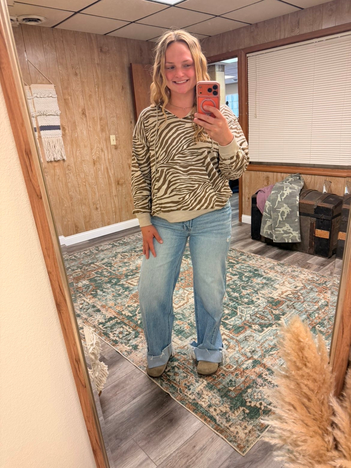 Zebra V-Neck Hoodie Top