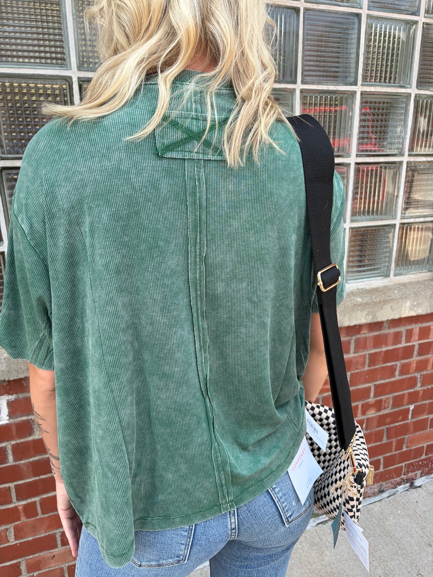 Washed Ribbed Short Sleeve Round Neck Top