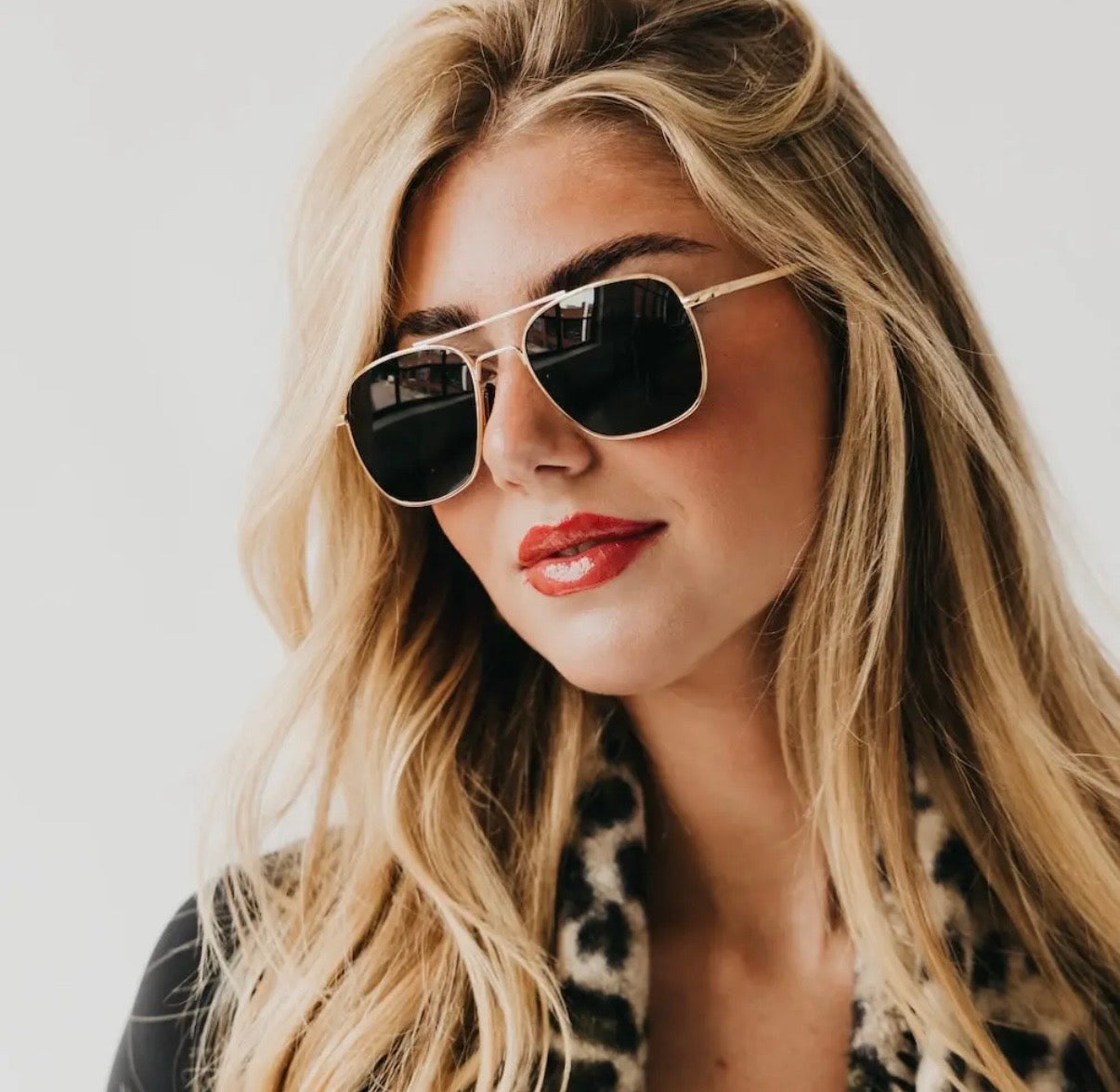 Sunny Square Aviator Sunglasses (Black Lens/Silver Frame)