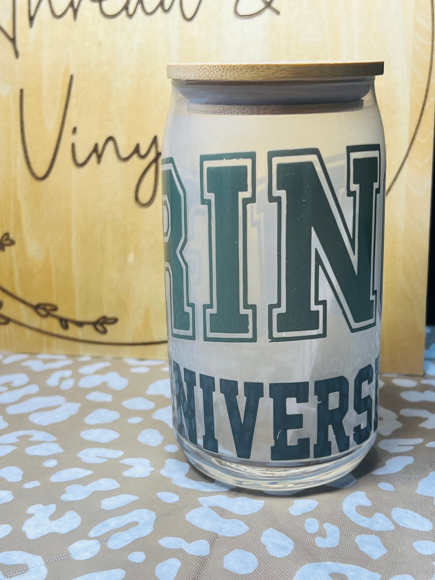 G Man University 16 oz. Glass Can Cup