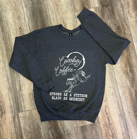 Dark Heather Cowboy Coffee Crewneck Sweatshirt