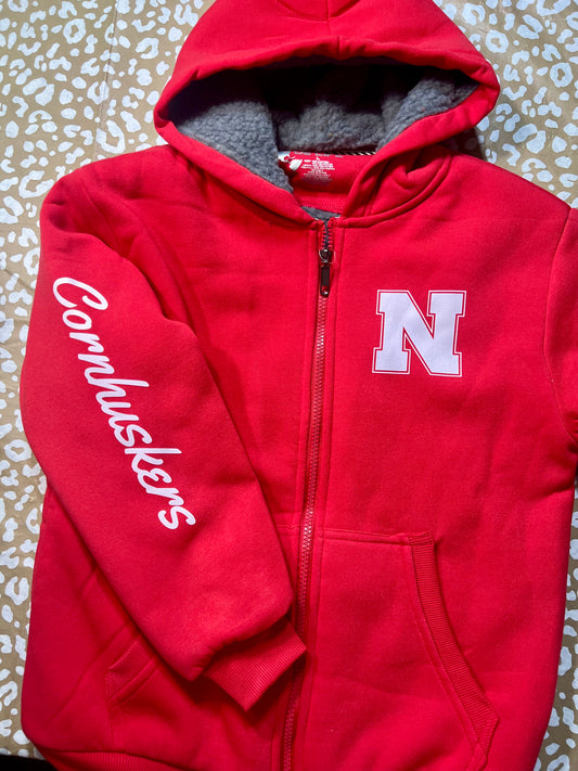 Youth Wool Lined Hooded Zip Up Sweatshirt (Red)