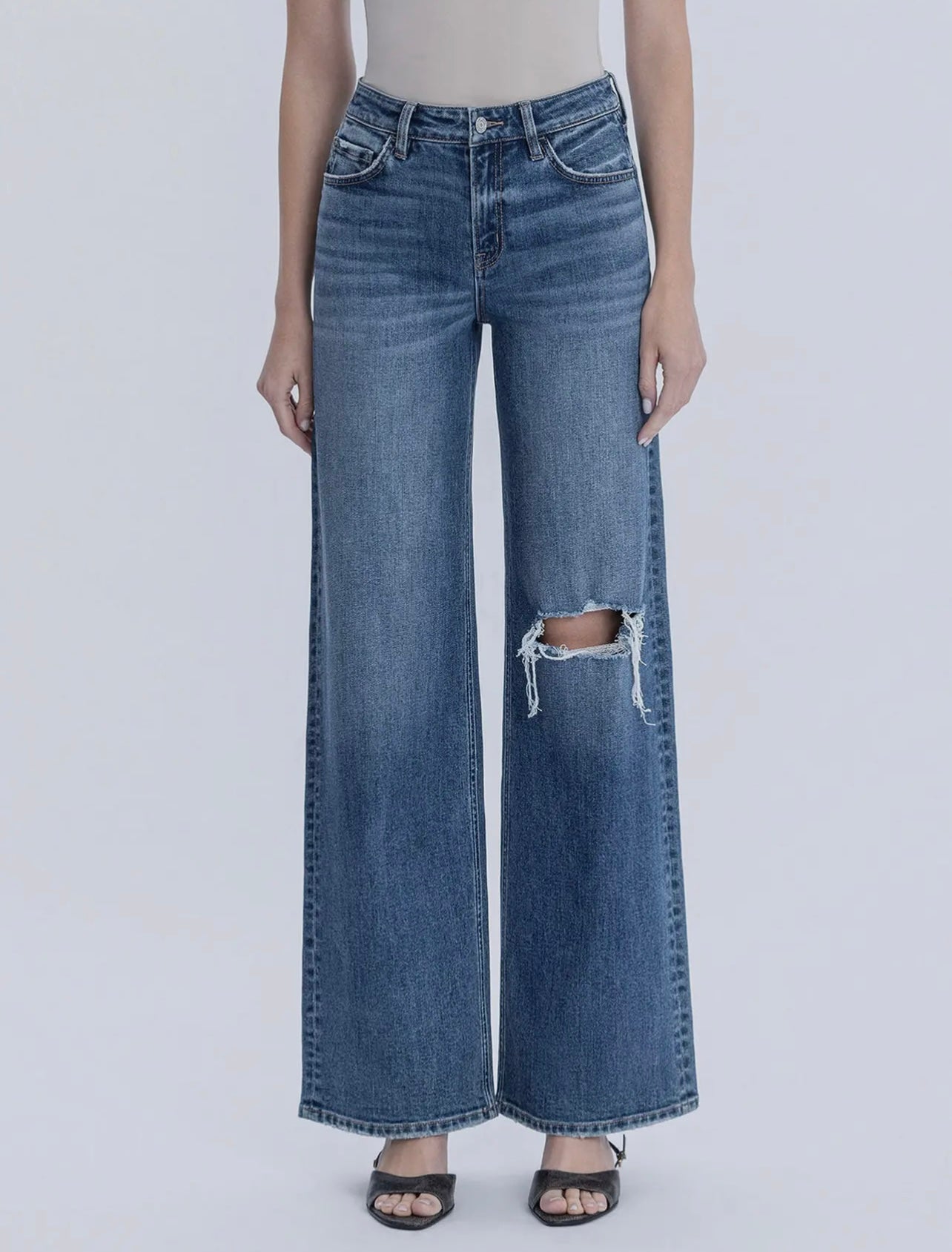 Vervet High Rise Distressed Wide Leg Jean