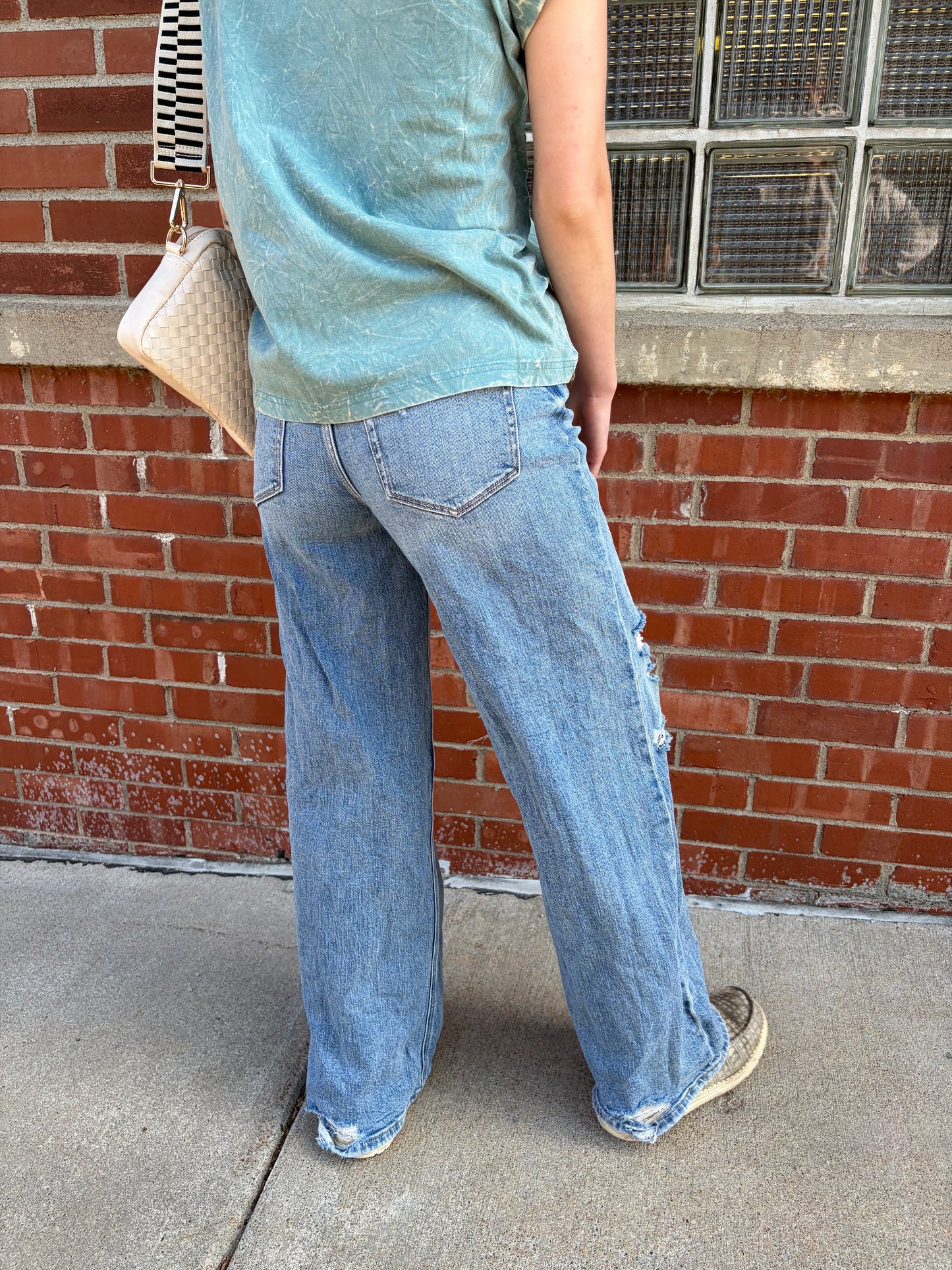 Vervet High Rise Medium Wash Distressed Wide Leg Jeans