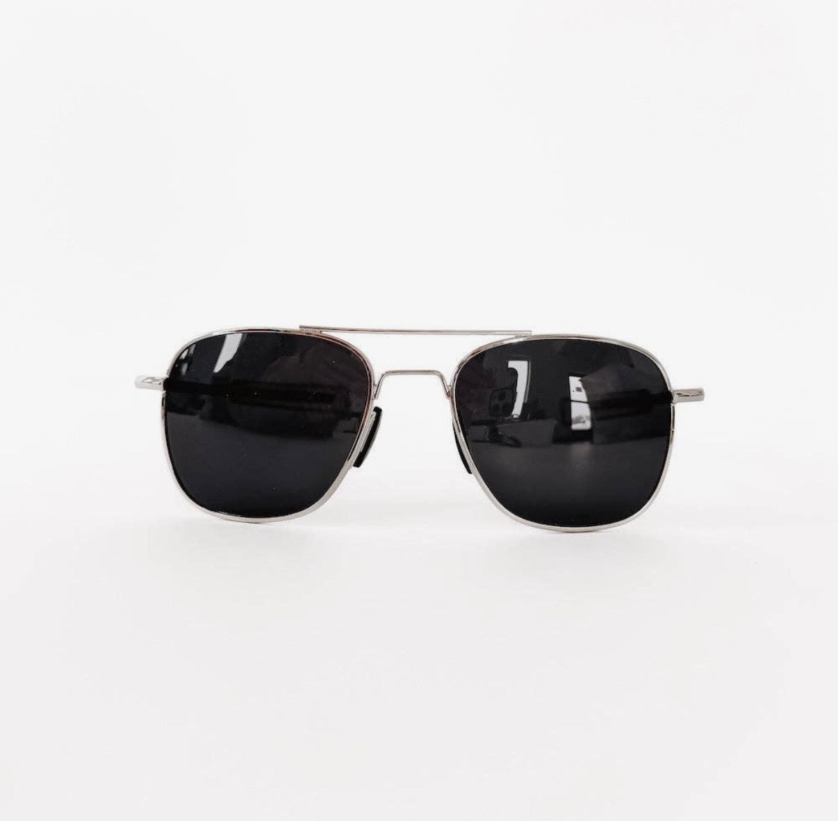 Sunny Square Aviator Sunglasses (Black Lens/Silver Frame)