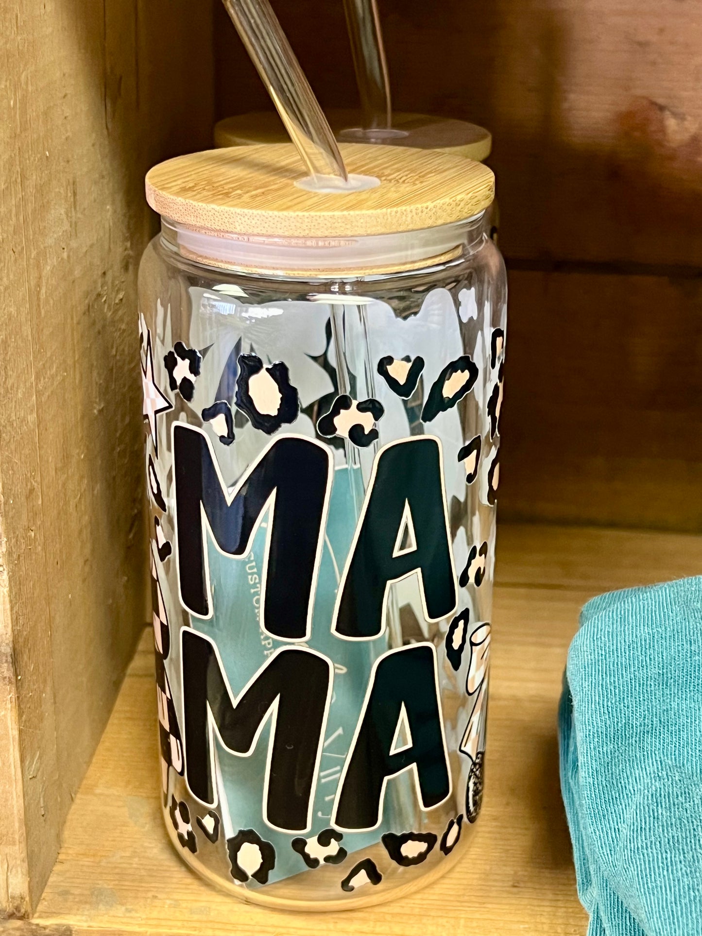 Leopard MAMA 16oz. Glass Can Cup