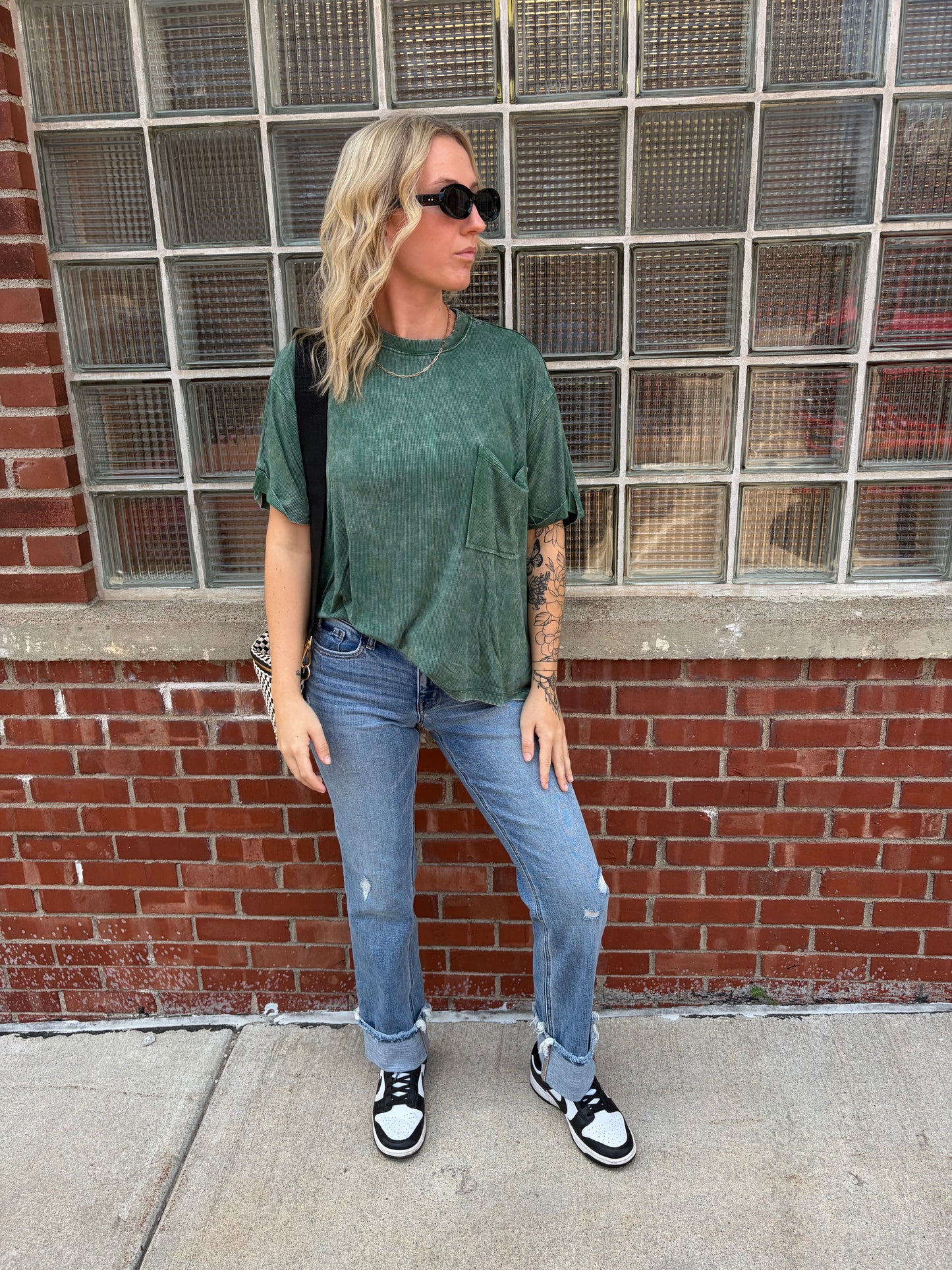 Washed Ribbed Short Sleeve Round Neck Top