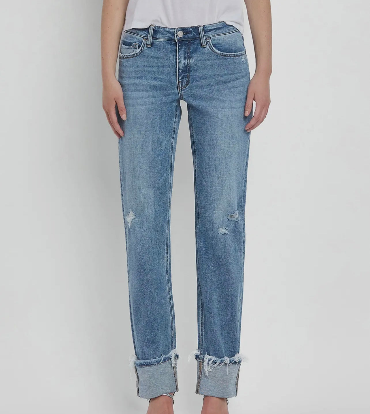 Lovervet By Vervet Mid Rise Cuffed Straight Jean