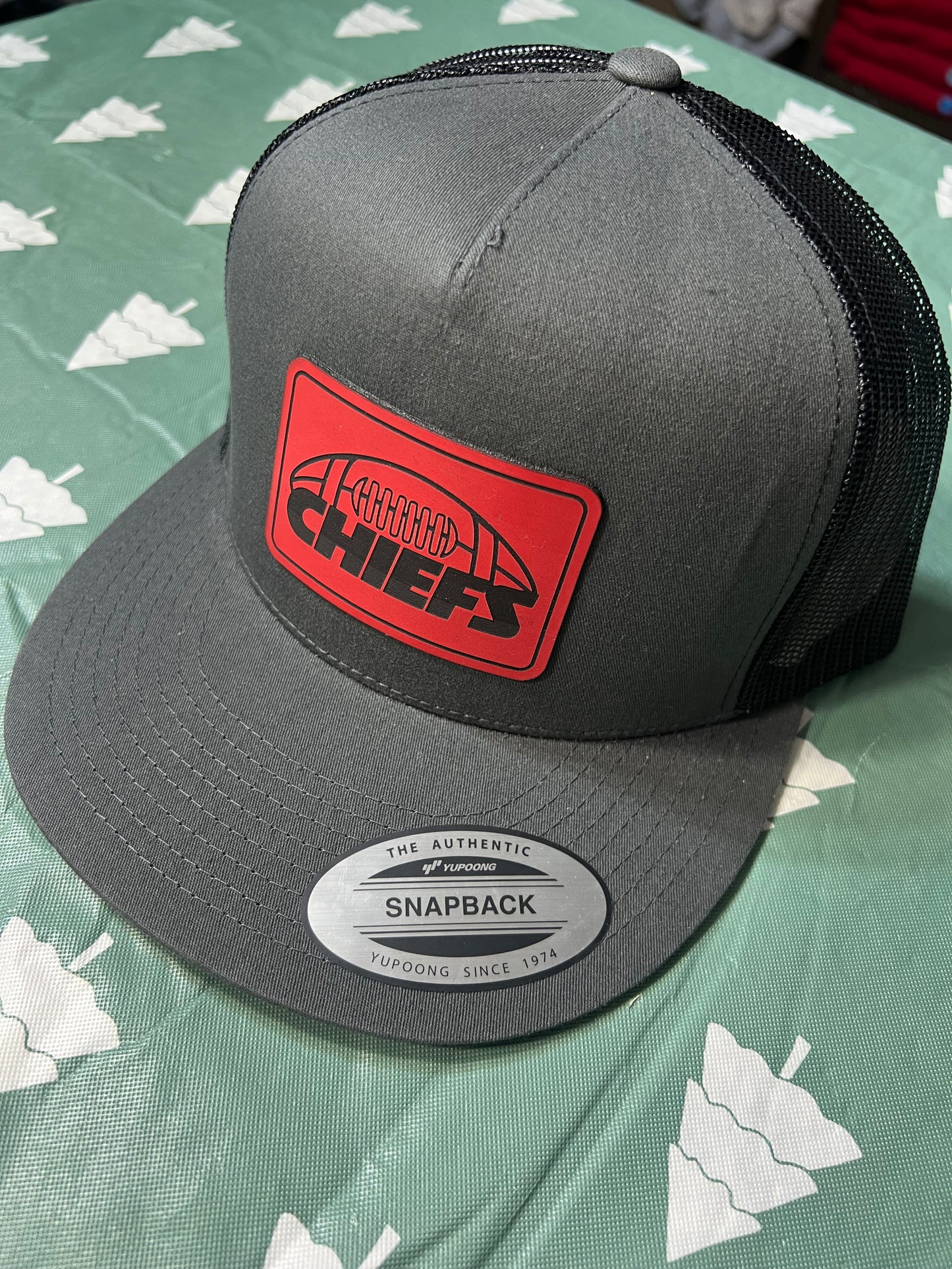 Red Leather Football Patch Yupoong SnapBack Hat