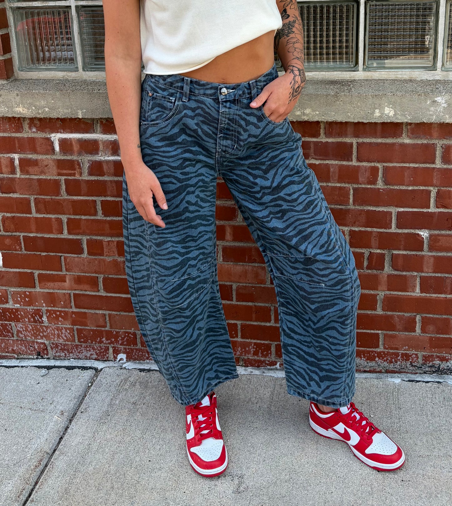 Zebra Print Barrel Jeans