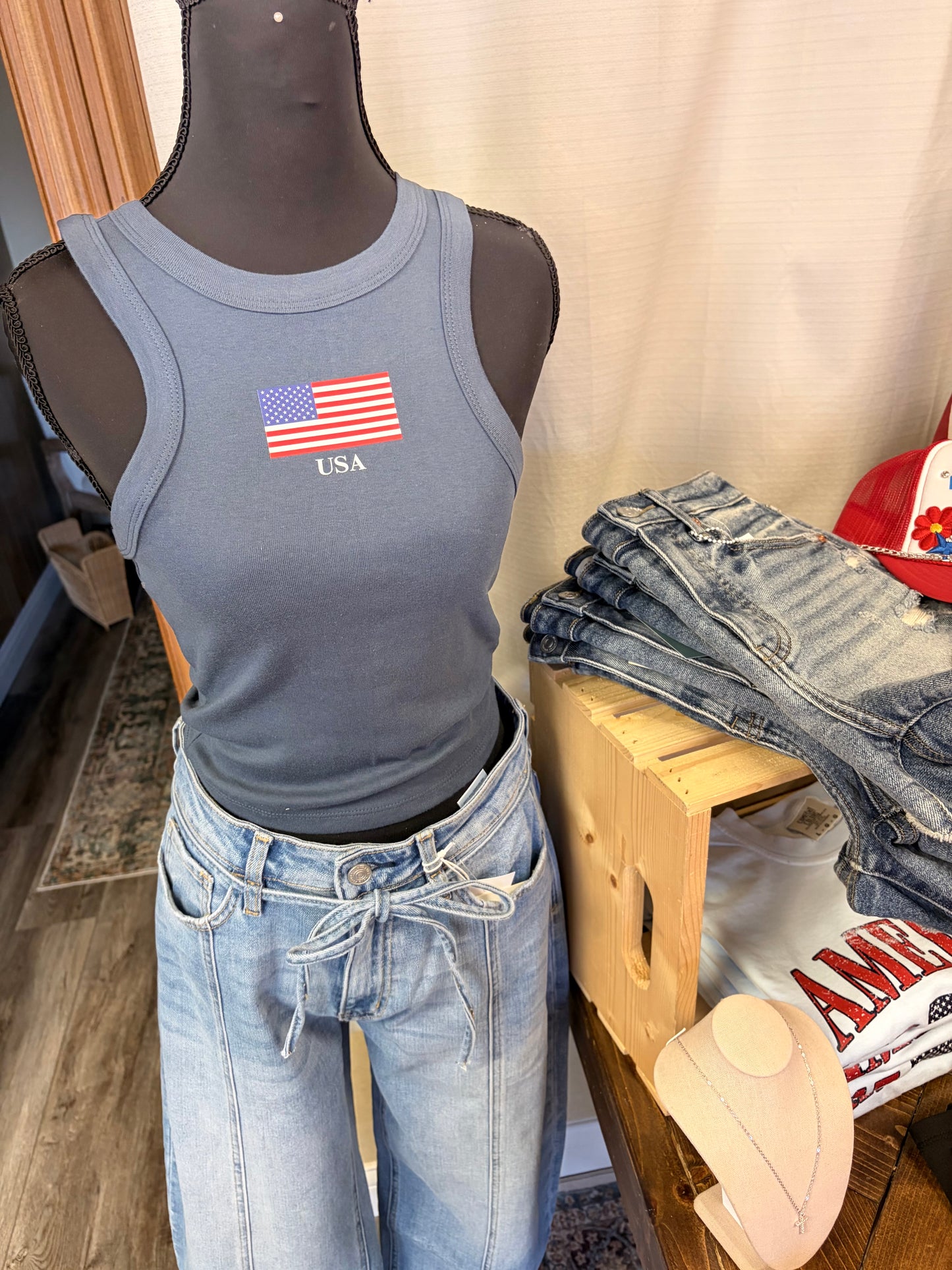 USA Flag Bella + Canvas Micro Rib Racer Tank