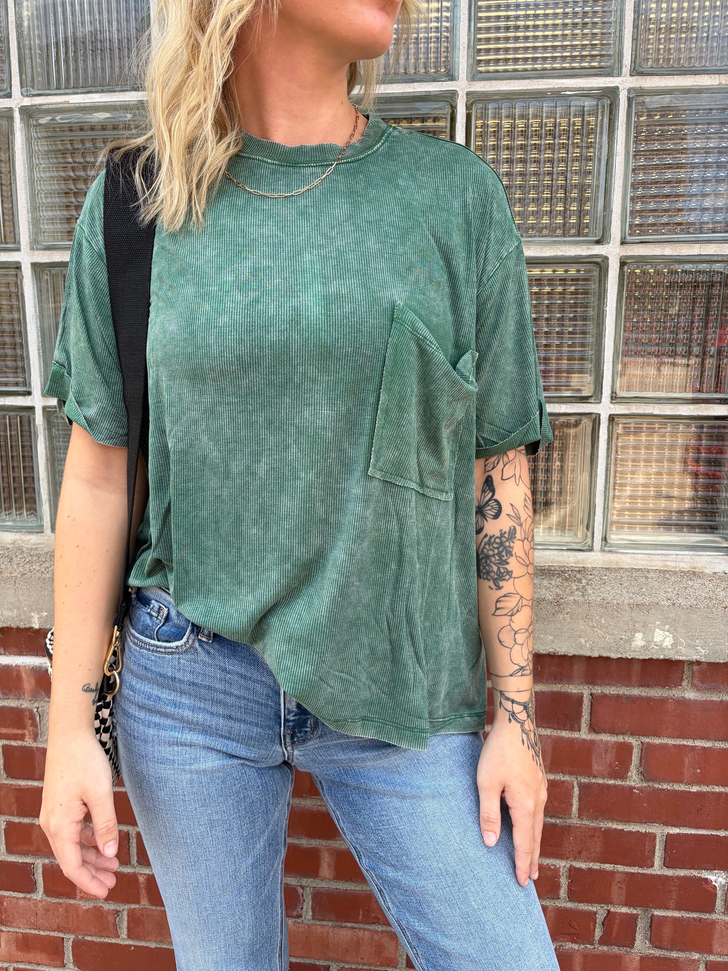 Washed Ribbed Short Sleeve Round Neck Top