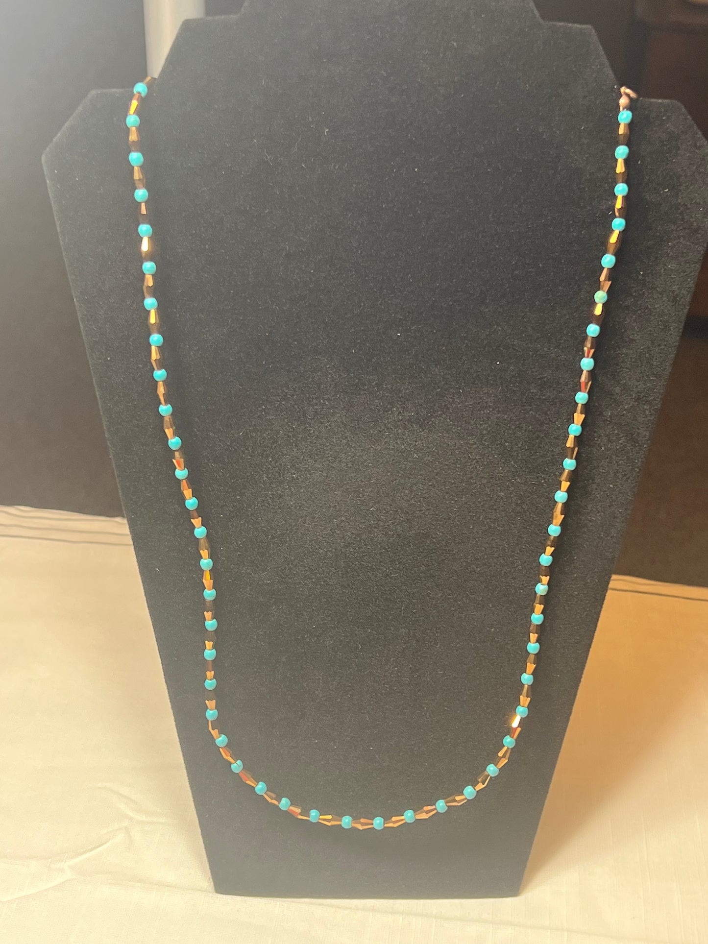 Beaded Bronze & Turquoise Necklace