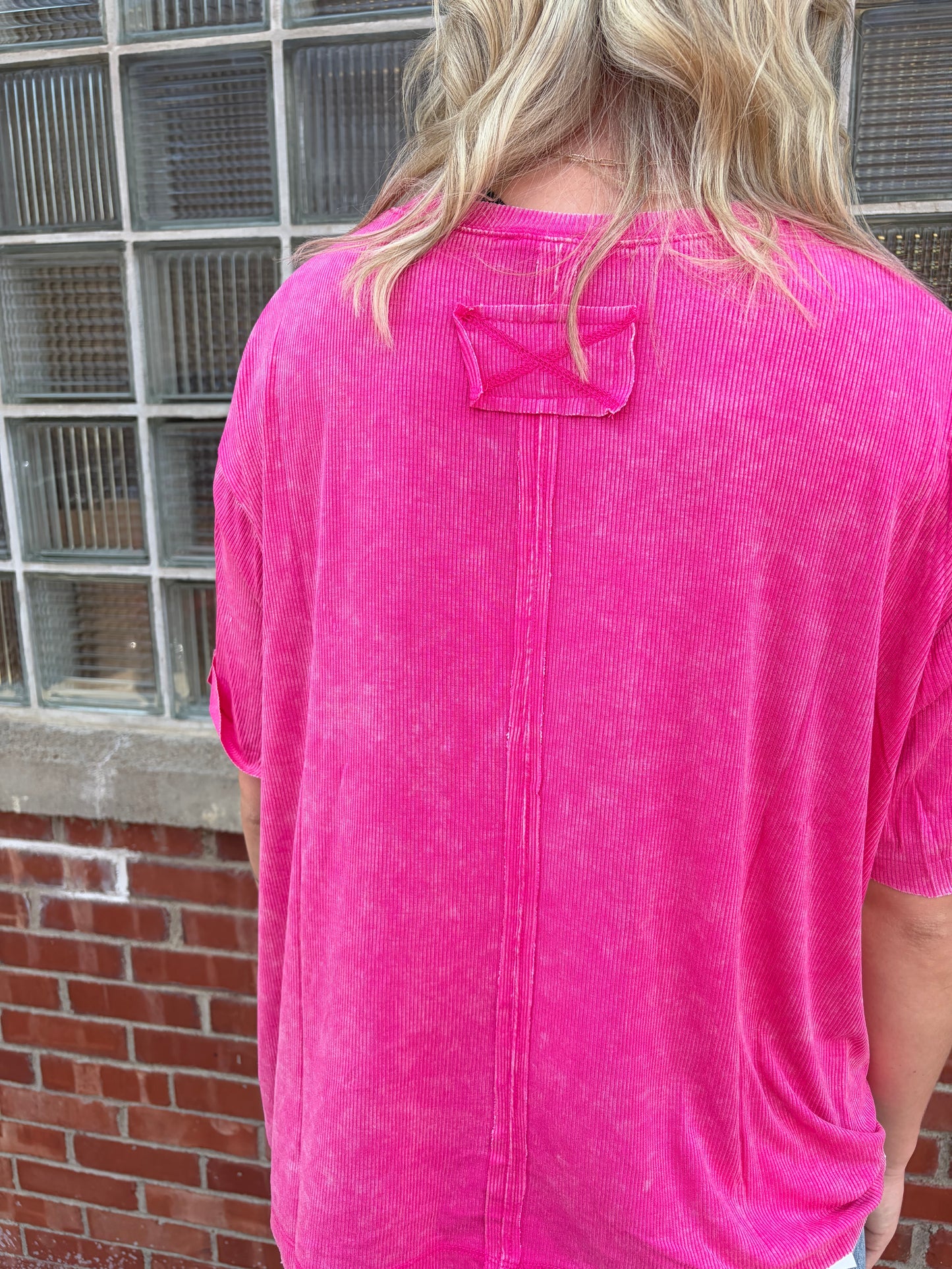 Washed Ribbed Short Sleeve Round Neck Top