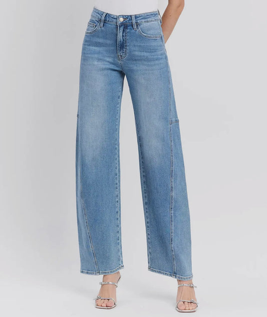 Lovervet By Vervet Super High Rise Full Length Wide Barrel Jeans