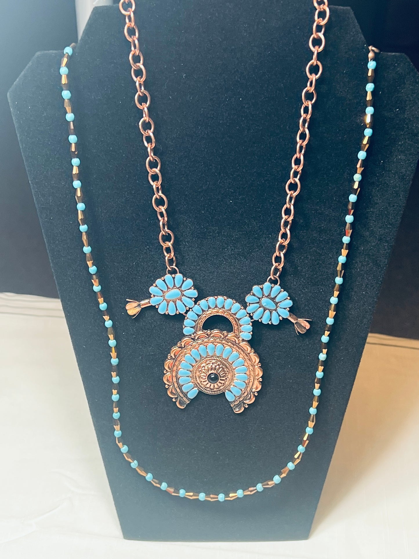 Beaded Bronze & Turquoise Necklace