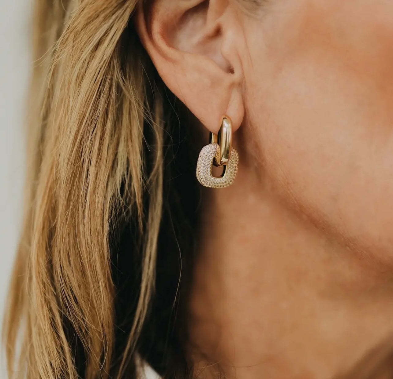 Drop Diamond Square Huggie Hoops - Waterproof