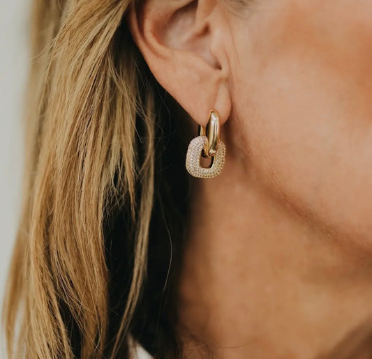 Drop Diamond Square Huggie Hoops - Waterproof