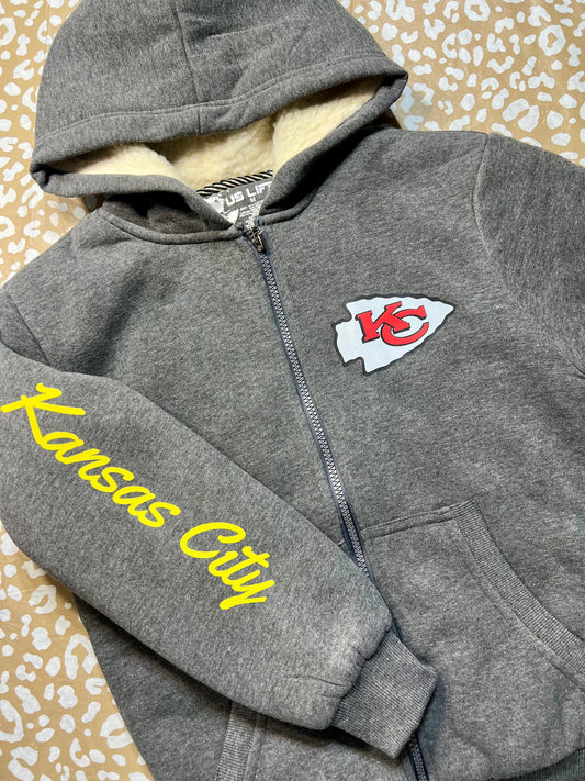 Youth Wool Lined Hooded Zip Up Sweatshirt (Grey)