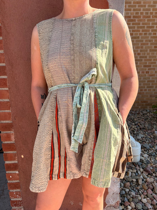 Boho Patchwork Belted Romper