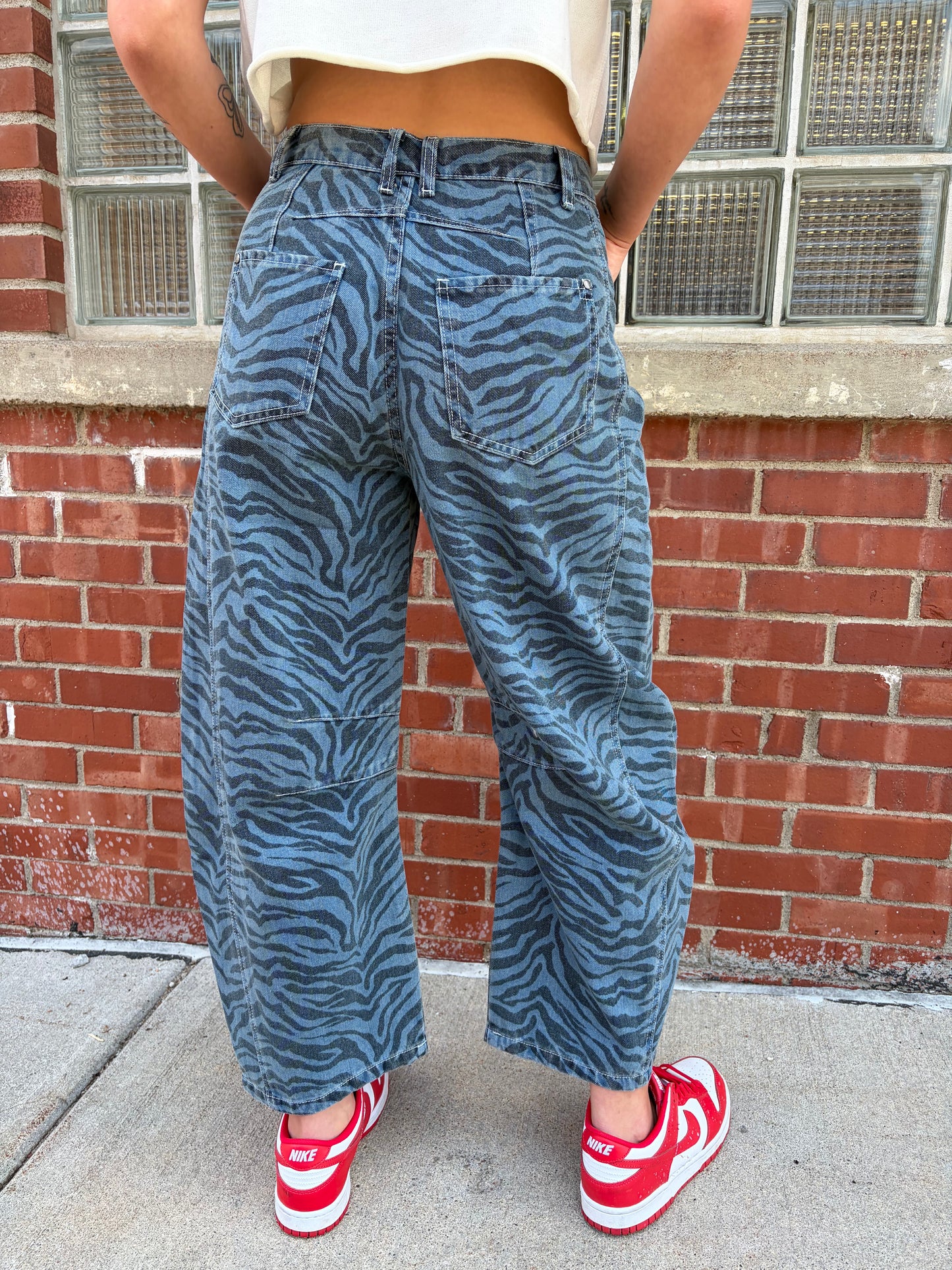 Zebra Print Barrel Jeans