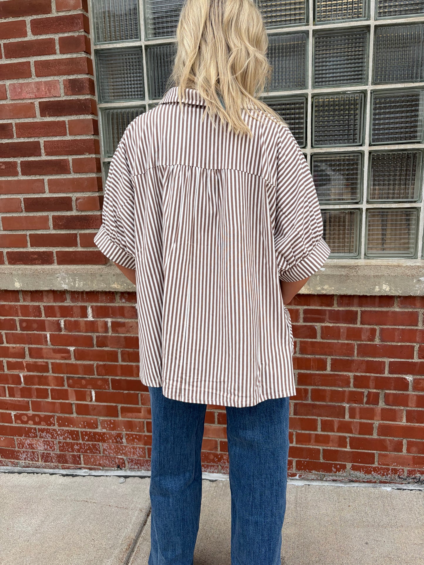 Oversized Stripe Button Down Top (Mocha)