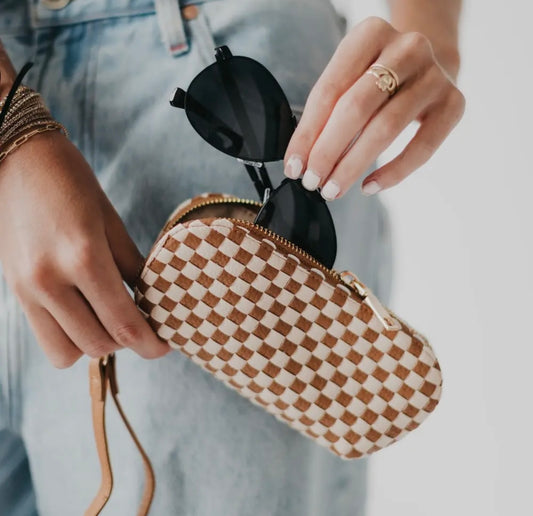 Dylan Woven Sunglasses Case Wristlet-Camel