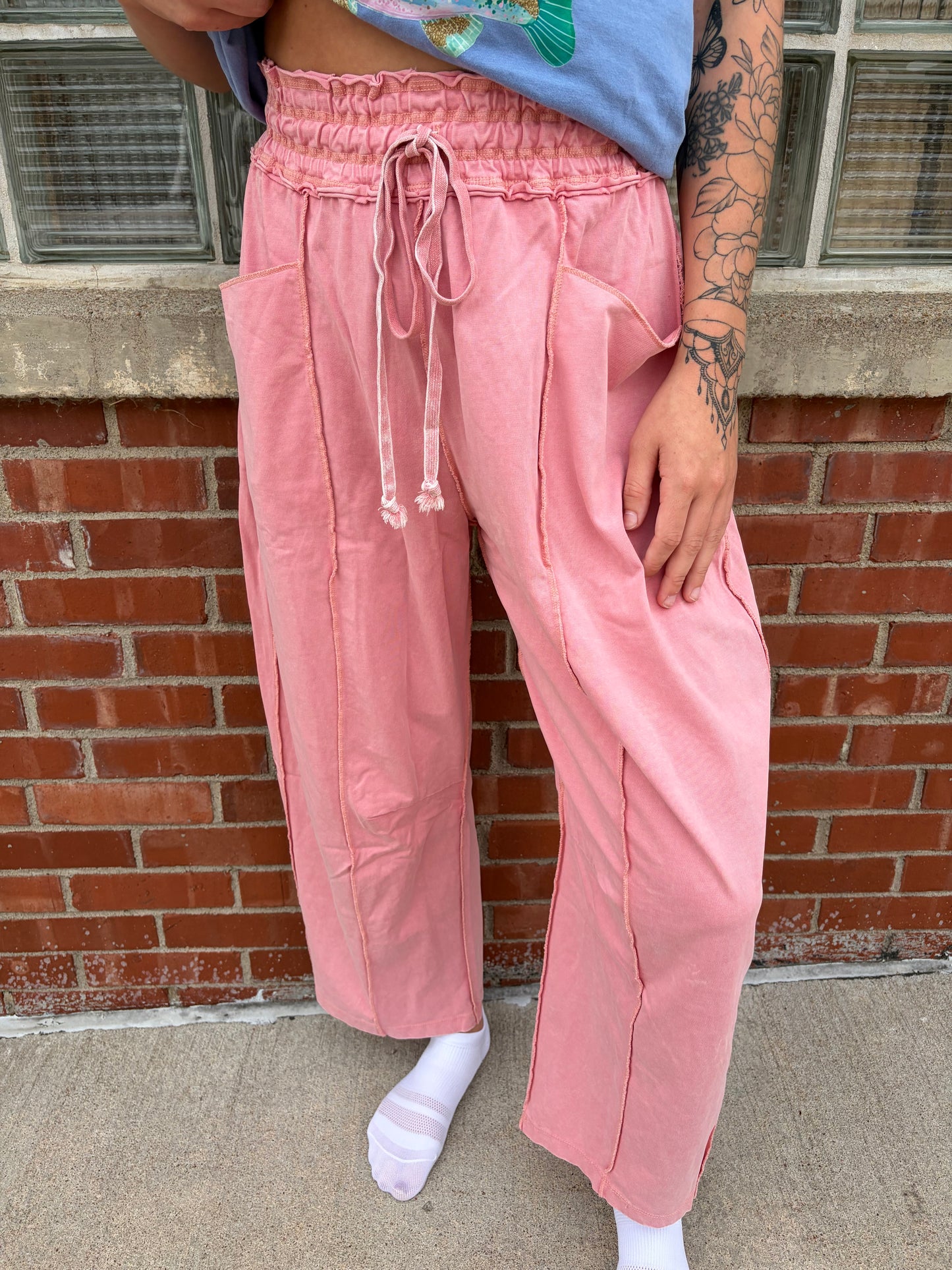 Mineral Wash Seam Detail Barrel Pants