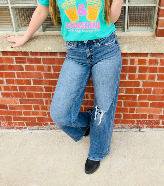 Vervet High Rise Distressed Wide Leg Jean