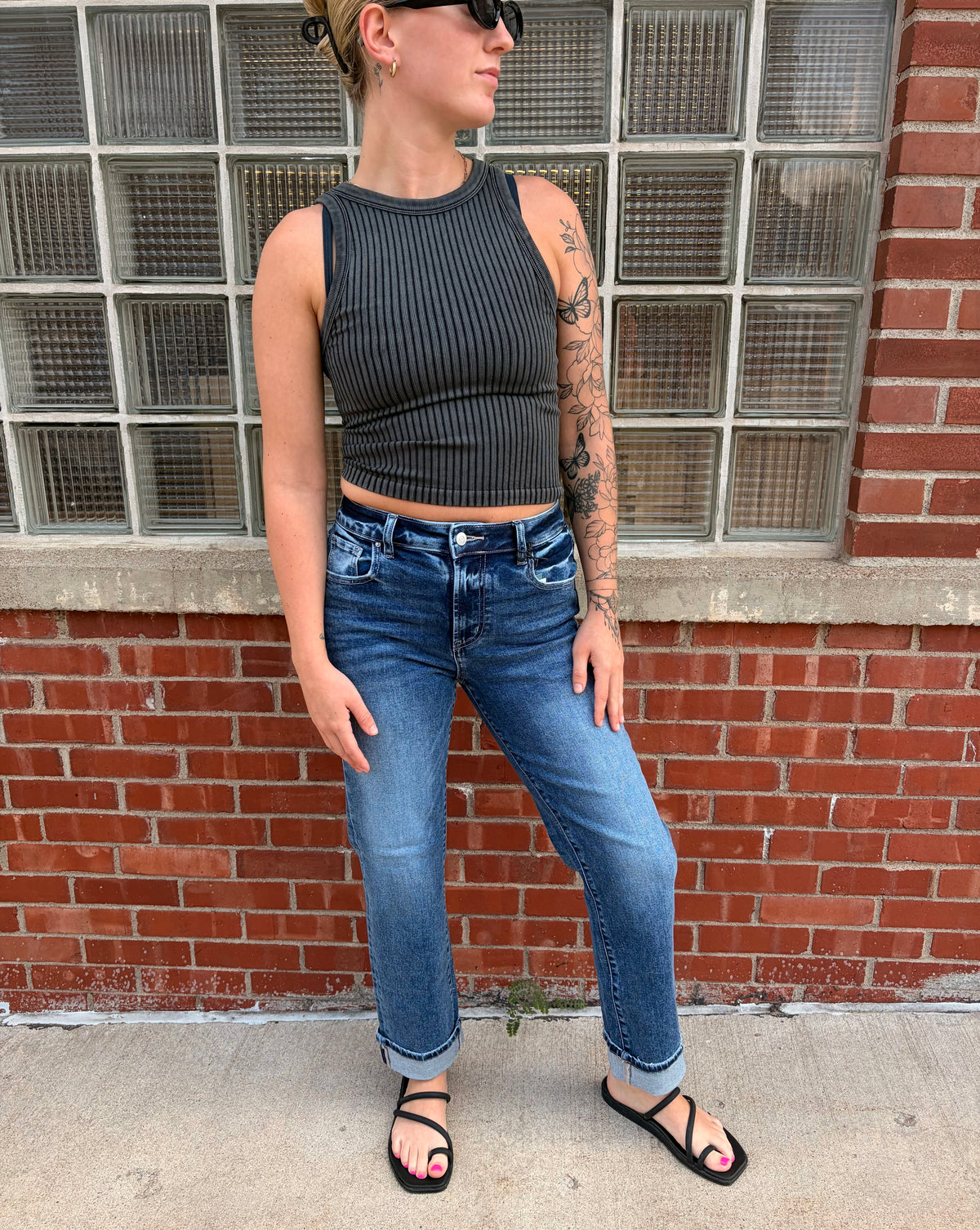 Zenana Cuffed Straight Denim Pants
