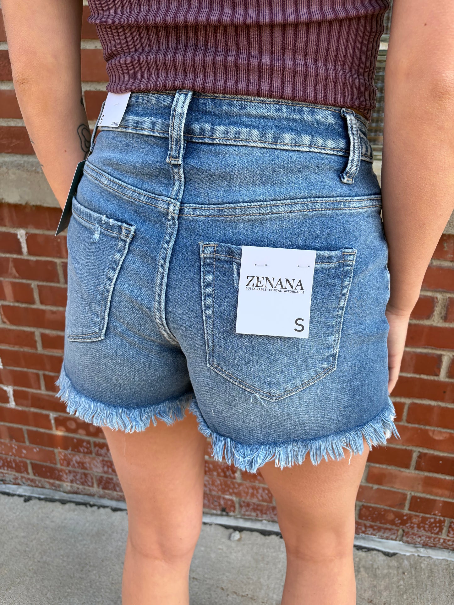 Mid-Rise Raw Frayed Hem Denim Shorts