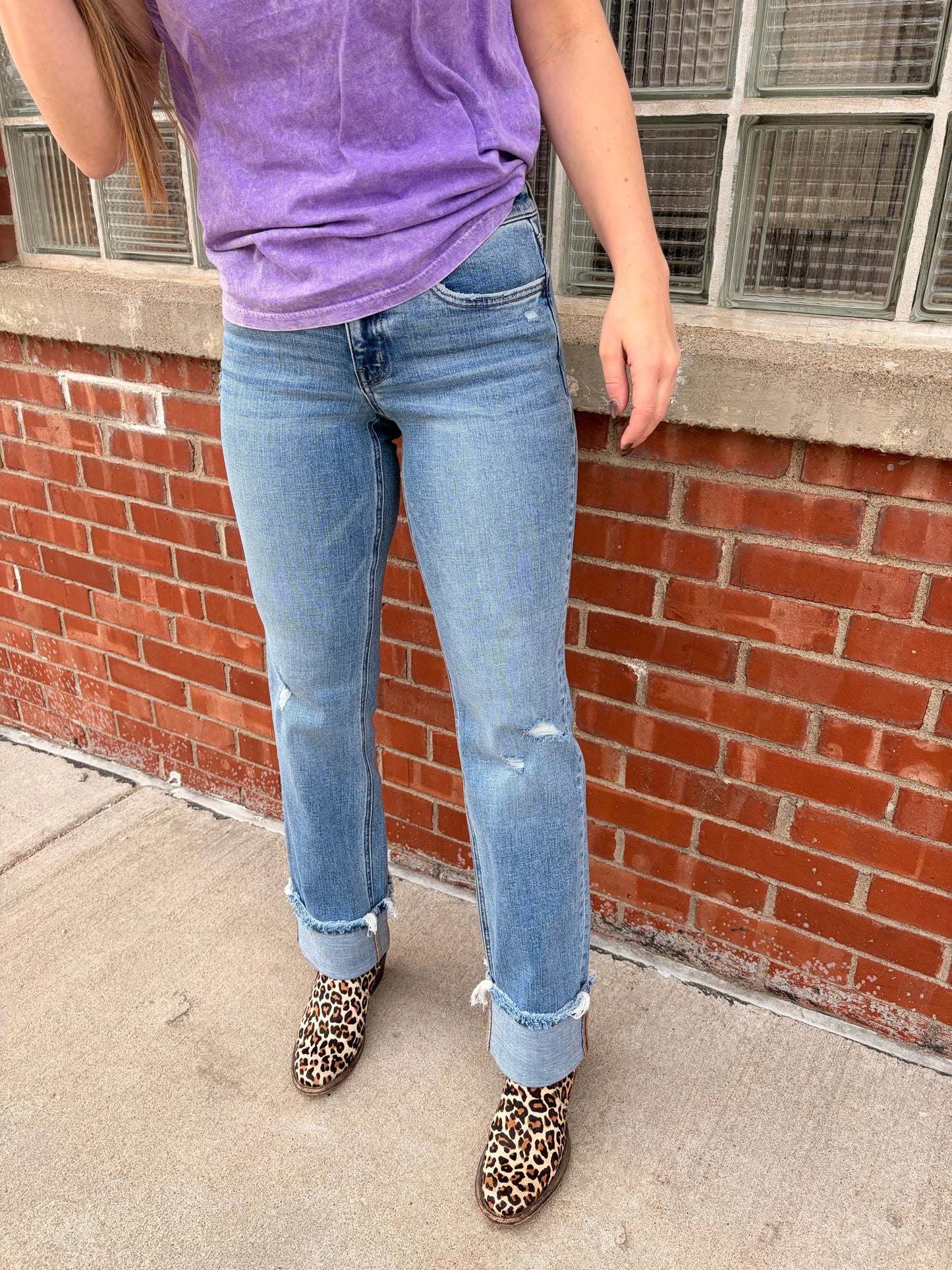 Lovervet By Vervet Mid Rise Cuffed Straight Jean