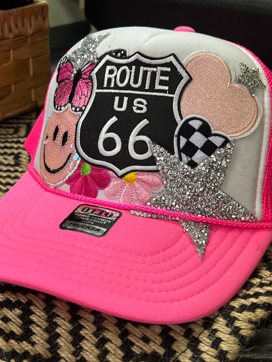 Route 66 Neon Pink Trucker Hat