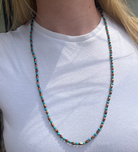 Beaded Bronze & Turquoise Necklace