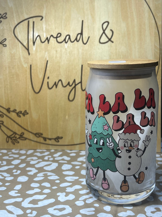 “FALALALALA” 16 oz. Glass Can Cup