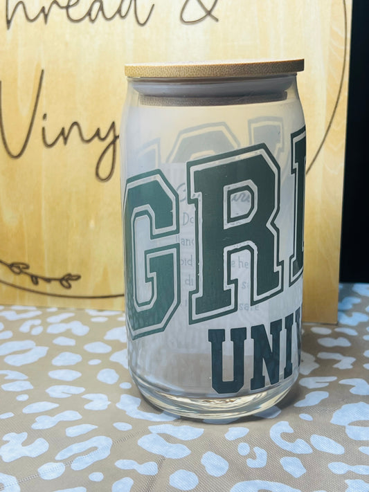 G Man University 16 oz. Glass Can Cup