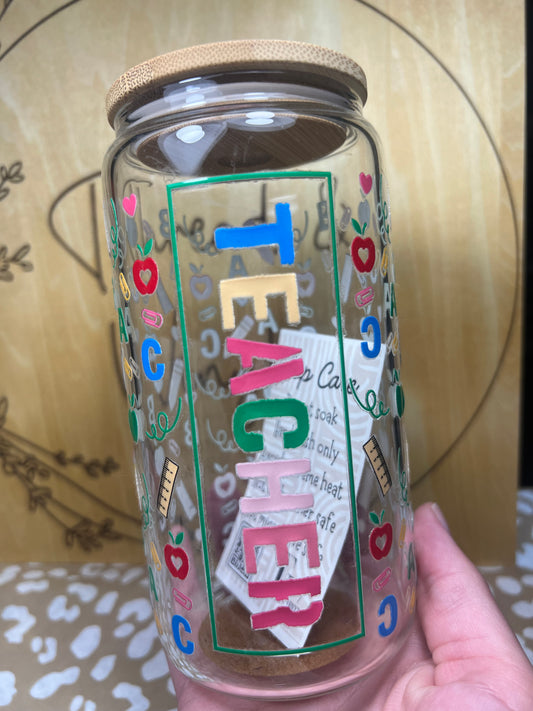 Teacher 16 oz. Glass Can Cup