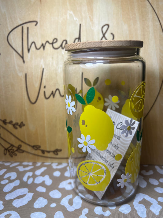 Lemon 16 oz. Glass Can Cup