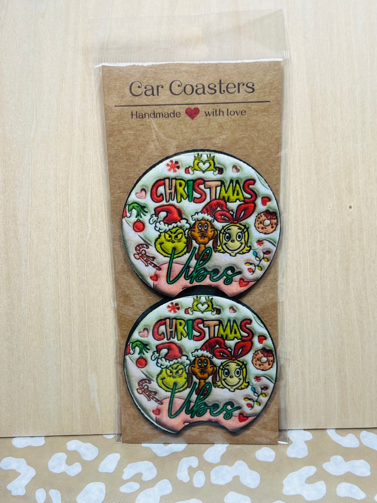 “Christmas Vibes” Car Coasters