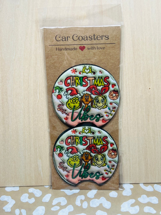 “Christmas Vibes” Car Coasters