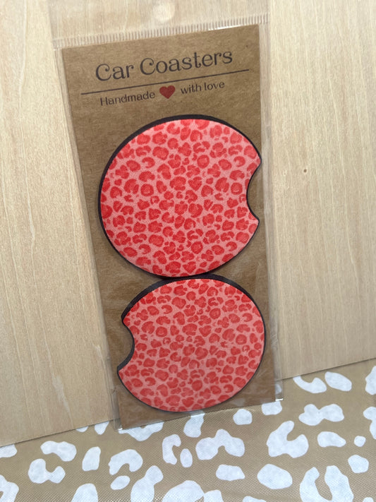 Pink Leopard Car Coasters