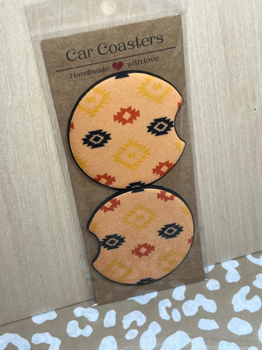 Orange Aztec Car Coasters