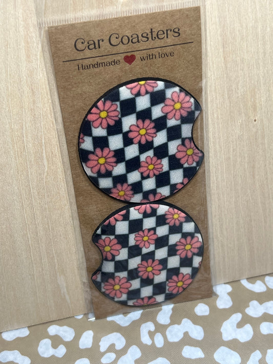 Pink Checkered Car Coasters