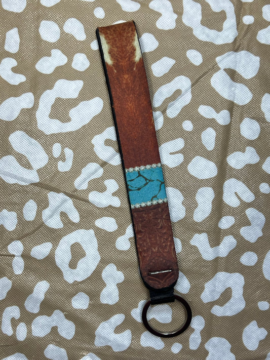 Faux Cowhide Wristlet Keychain