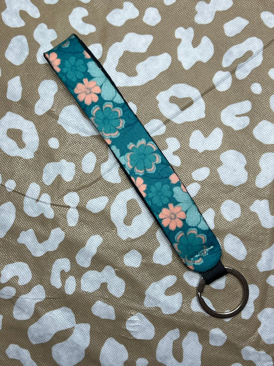Blue Flower Wristlet Keychain
