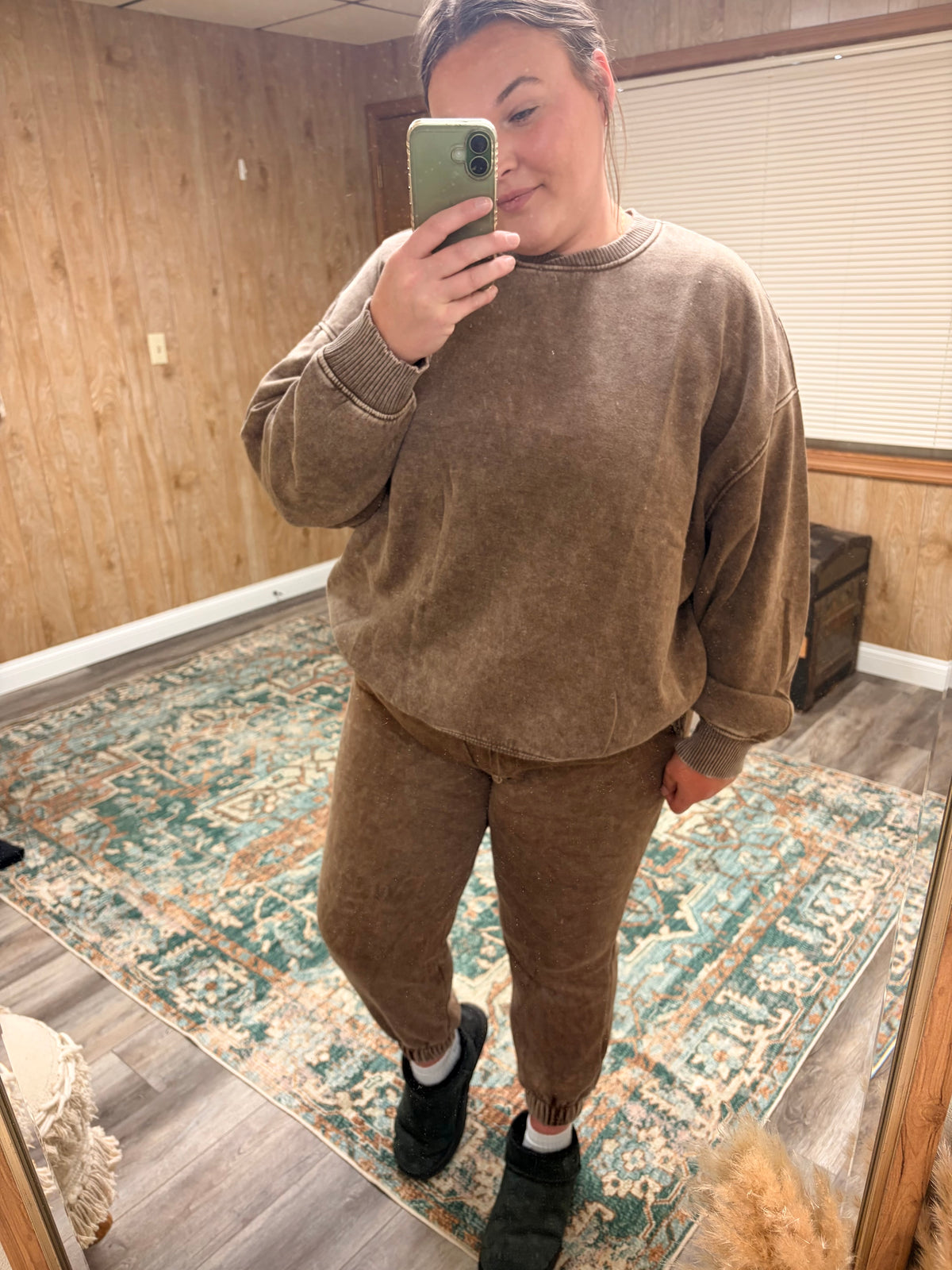 Acid Wash Fleece Sweatpants (Mocha)